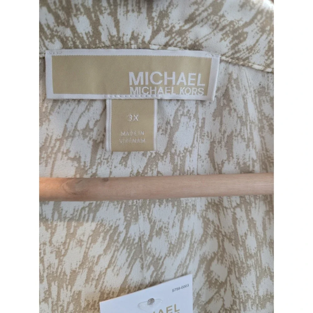 Women's Michael Kors Plus Size 3x Sleeveless Blouse V-Neck NWT Bone Khaki Color